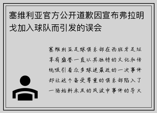 塞维利亚官方公开道歉因宣布弗拉明戈加入球队而引发的误会